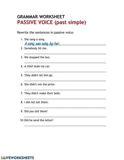 Passive Voice Past Simple Worksheet Letting Go Of Him Grammar Worksheets Workbook