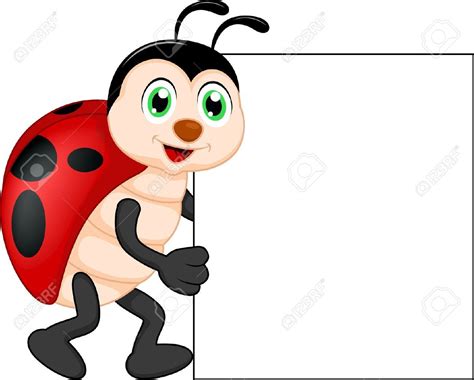 Funny Lady Bug Cartoon With Blank Sign Royalty Free