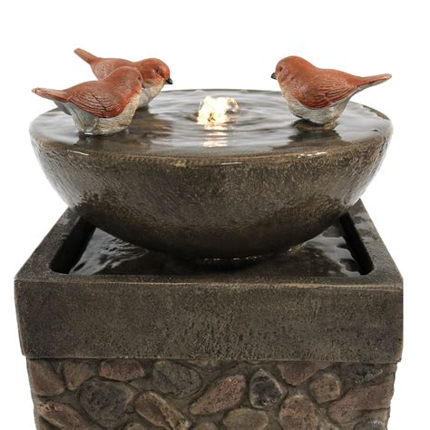 Sunnydaze Three Bathing Birds Outdoor Birdbath Water Fountain With Led