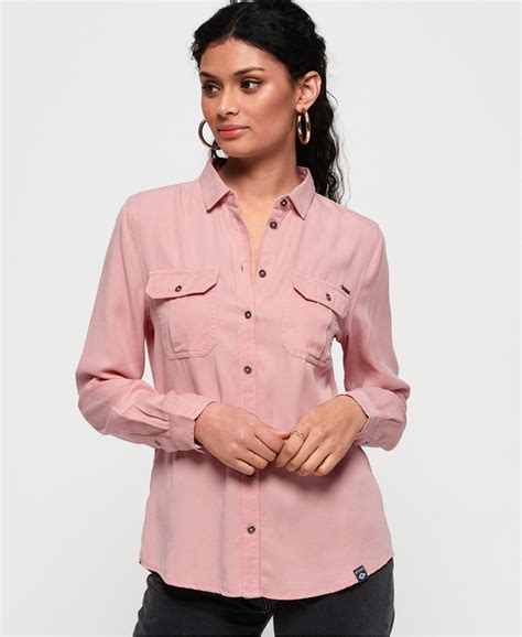 Womens Xenia Acid Wash Shirt In Pink Superdry