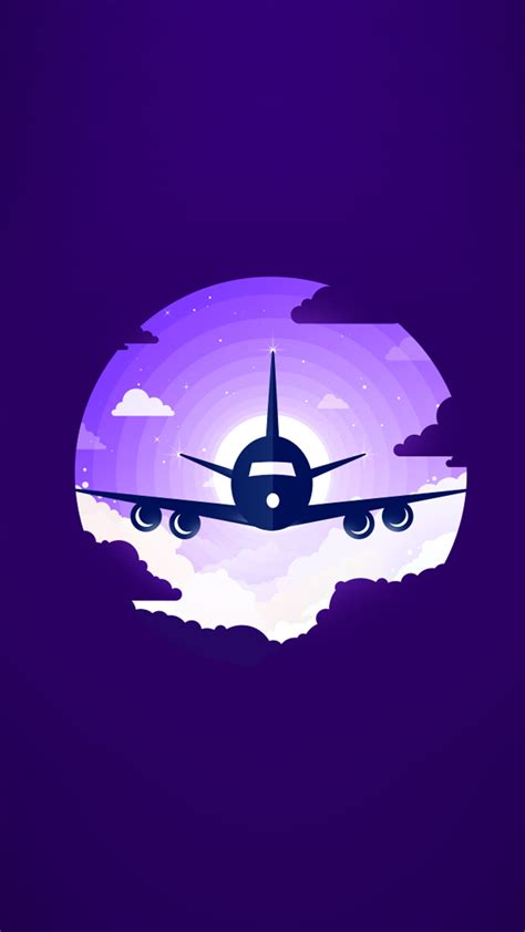 Airplane And Purple Sky Graphic Wallpaper Material Style Minimalism