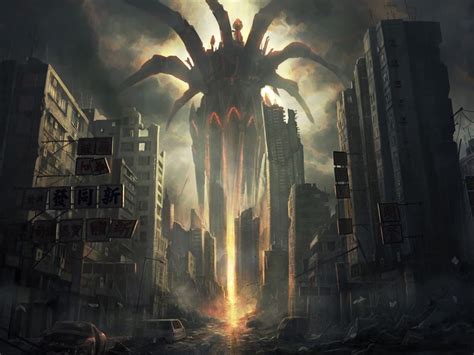 Destroyed City Background Alien Invasion Art Post Apocalyptic Art
