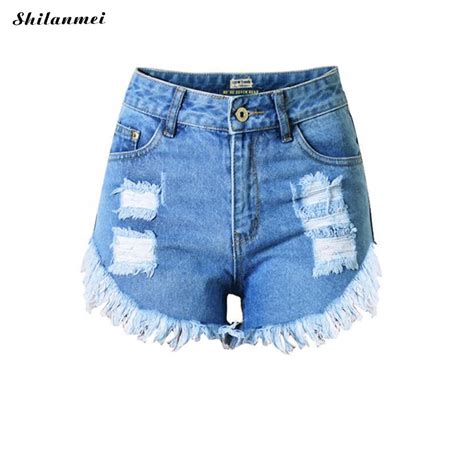 Streetwear Slim Hole Denim Shorts Vintage Summer Ripped High Waisted