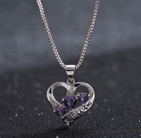 Amethyst Pendants 925 Sterling Silver Heart Necklace For Women Boho