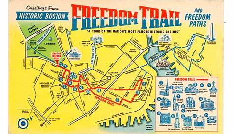 Chrome Postcard. Freedom Trail, Boston, Massachusetts. Map. | Jackie's