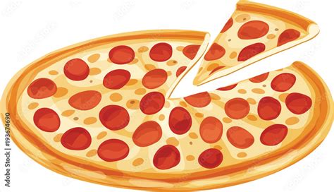 Pepperoni Pizza With Slice Isolated Vector Illustration On White