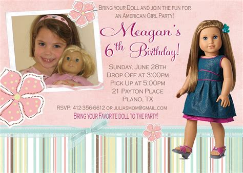 custom american girl doll photo birthday party invitations uprint kenna 15 00 via etsy