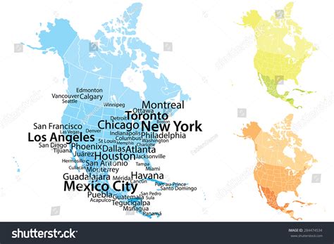 North America Map Largest Cities Carefully Stock Vector 284474534