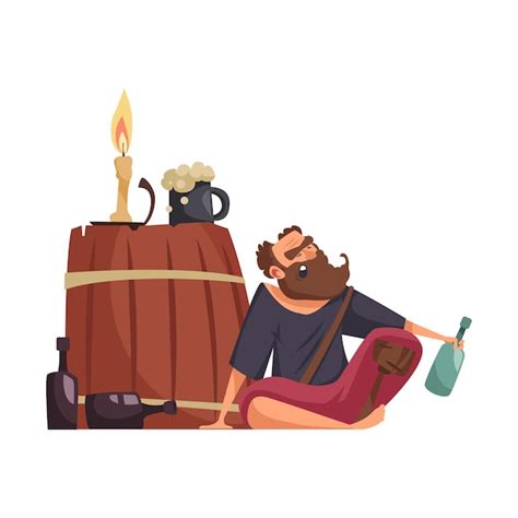 Premium Vector Drunk Pirate With Wooden Leg And Bottle Of Rum Cartoon