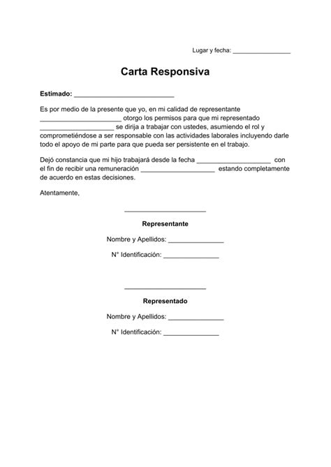 Carta Responsiva De Menor Para Trabajar Ejemplos ️