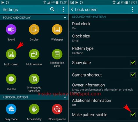 Inside Galaxy Samsung Galaxy S5 How To Show Or Hide Pattern On Lock