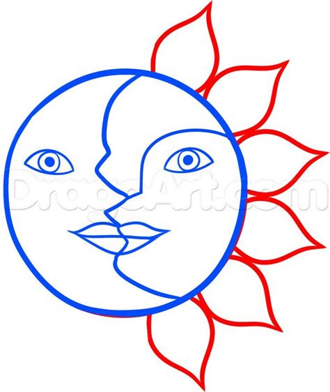 How To Draw The Sun And Moon Face Step By Step Outer Space Sun