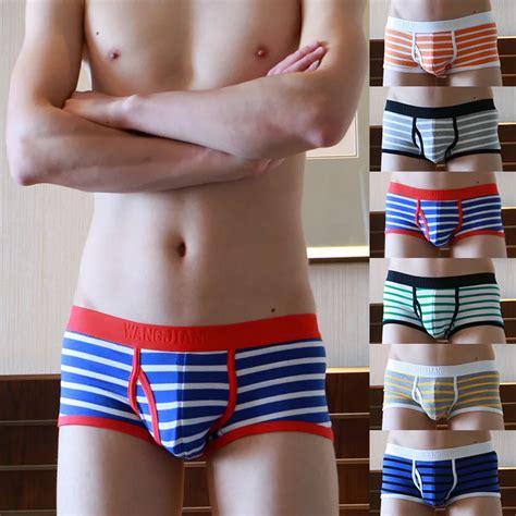 4pcslot New Wj Mens Boxer Underwear Personalized Stripe Cotton Boxer 9 Colors Size S M L Xl In