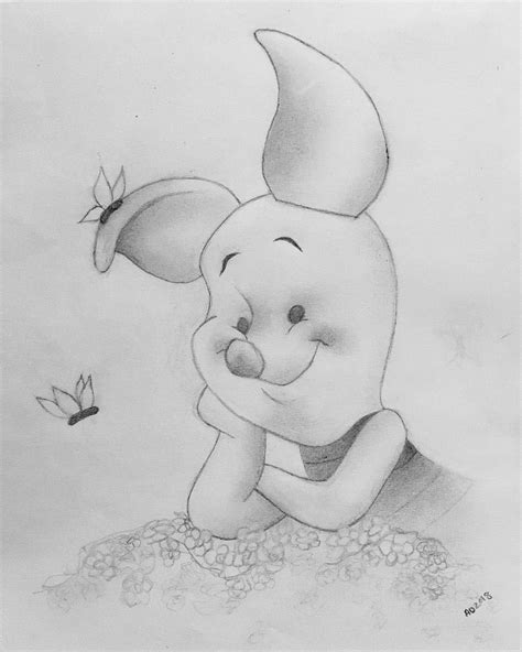 Piglet Sketch Disney Drawing Doodle Piglet Butterfly