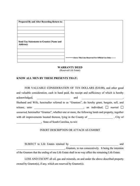 Fill Edit And Print South Carolina Warranty Deed To Child