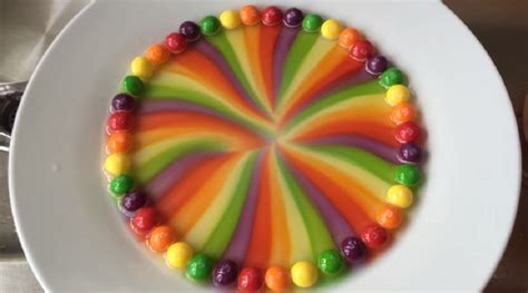 Watching Hot Water Melt Skittles Into Rainbow Soup Is Surprisingly