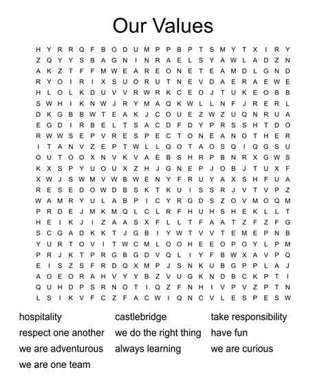 Word Search Values Printable