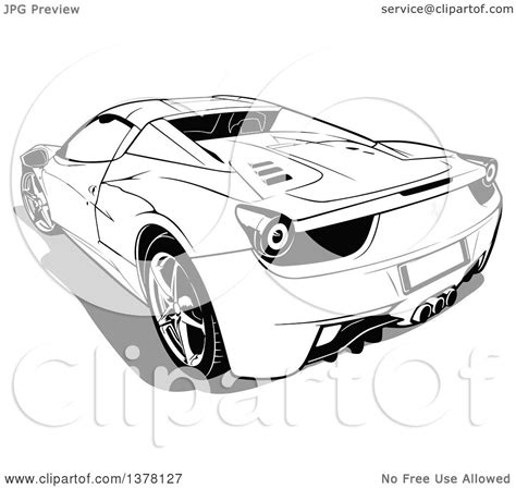 Clipart Of A Black And White Sports Car And Shadow