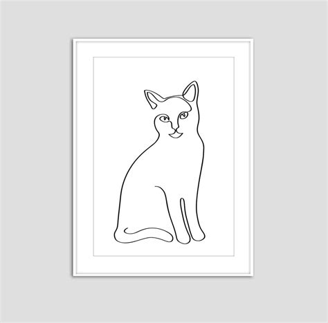 Continuous Line Cat Drawing One Line Cat Figure Minimal Cat Etsy