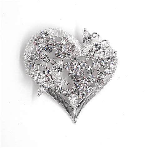 Heart Brooch Clear Rhinestone Silver Plated Bridal Wedding Party Pin Brooches C062 A 1 In