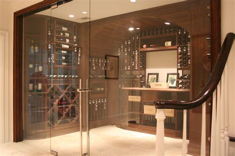 Traditional Wine Cellar With Modern Frameless Glass Doors And Ladder Pull Custom Glass Wine