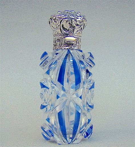 Fabulous Victorian Silver Overlay Bristol Blue Glass Bottle Circa 1870 Blue Perfume Blue Glass