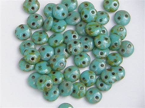 Czechmate Lentil Opaque Turquoise Picasso 2 Hole Bead Etsy