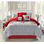 Empire Home Oversized Gray & Red 7 Piece Floral Embroidered Bedding 