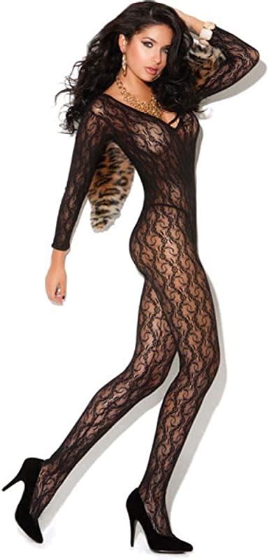 Amazon Com Elegant Moments Women S Long Sleeve Lace Body Stocking With Open Crotch Black One