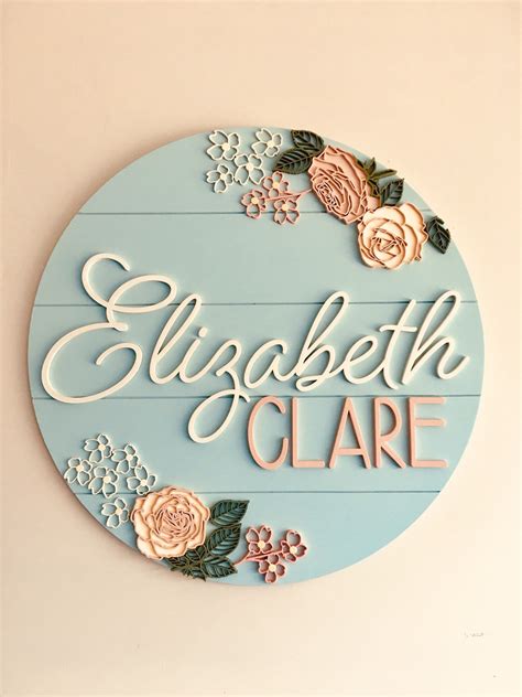Custom Wood Baby Name Sign Round Sign Floral Shiplap Rose