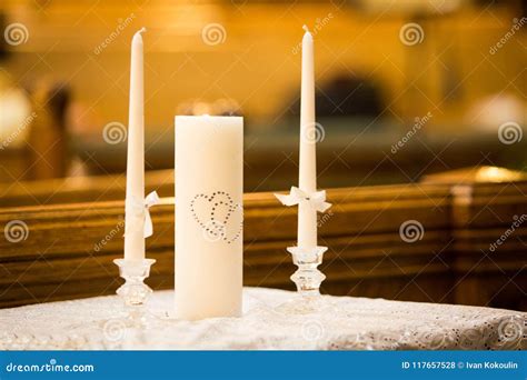 Wedding Ceremony Candles In Church Stock Photo Image Of Groom