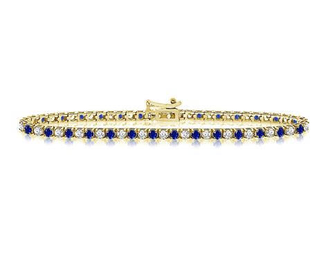 Diamond Tennis Bracelet With Sapphires In 14k Yellow Gold 1 12 Ct Tw