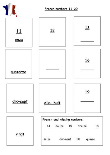 French Numbers 1 20 Worksheet Free Junanlus Traciones