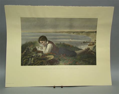 Lot F Stackpoole Absorbed In Robinson Crusoe Colored Engraving 18 14 X 25 34 In Sight