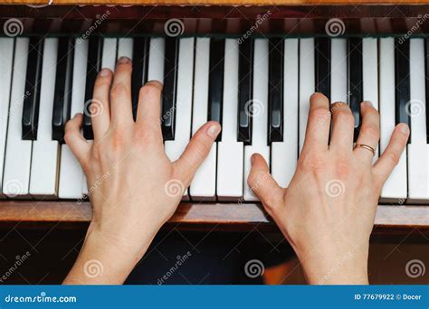 Woman Hands On A Piano Key Stock Photo Image Of Playing 77679922