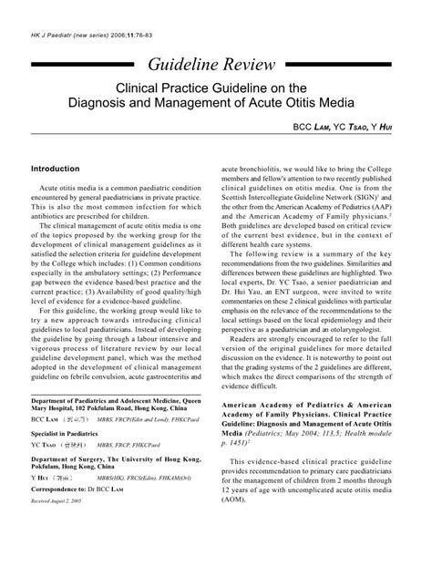 Guideline Review Clinical Practice Guideline On The Diagnosis And