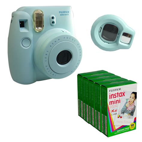 Fuji Instax Mini 8 Camera Blue Instant Fujifilm Polaroid Photo 50 Film Lens