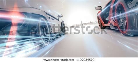 High Speed Sports Cars Racing Moving Stock Illustration 1109034590