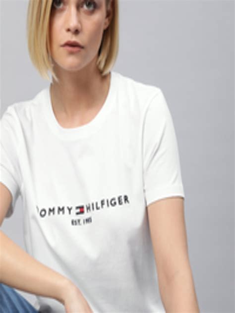 Buy Tommy Hilfiger Women White Printed Round Neck Pure Cotton T Shirt Tshirts For Women
