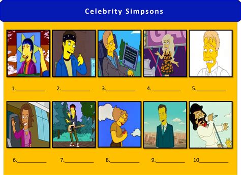 Celebrity Simpsons Picture Quiz Name The Famous Simpsons Character Trivia Picture Round