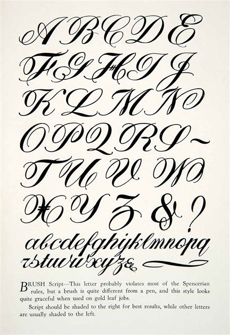 1928 Print Brush Script Typeface Graphic Alphabet Decorative