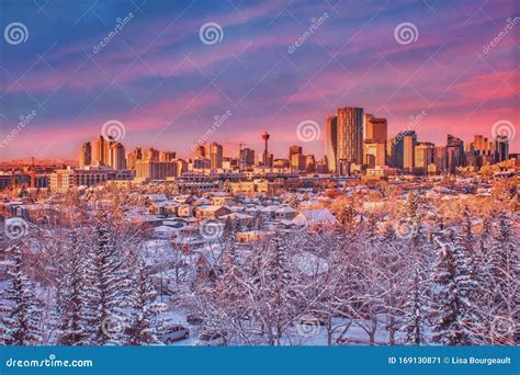 Winter Sunset Sky Over Downtown Calgary Stock Image Image Of Nature