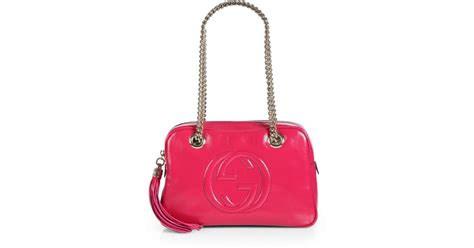 gucci soho patent leather shoulder bag in pink lyst