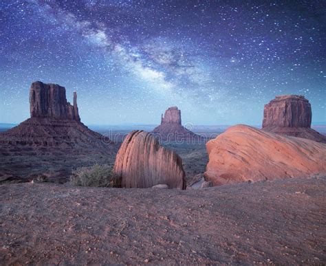 Monument Valley Buttes At Night With Stars In The Sky Usa Stock Image