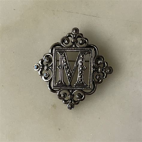 Vintage Initial M Pin Letter Brooch Silver Tone Etsy