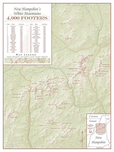 New Hampshire 4000 Footers Map Etsy