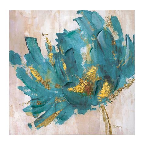 Turquoise And Gold Flower Canvas Art Print Flower Canvas Art Flower