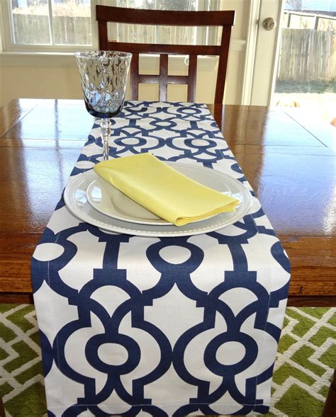 Navy And White Geometric Table Runner Tablecloth Geometric Blue
