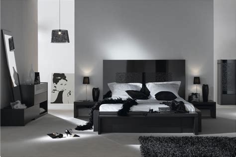 Begin composing room decorations using the color of the walls and also furniture. bedroom-gray walls black furniture.jpg