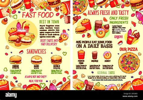 Fast Food Meals Burgers And Sandwiches Or Desserts Sketch Menu Poster